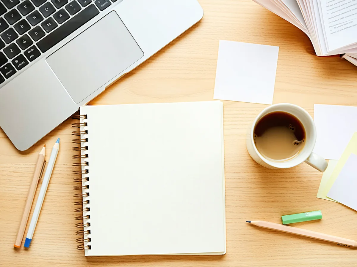 Warm creative workspace with laptop and storyboard notebook